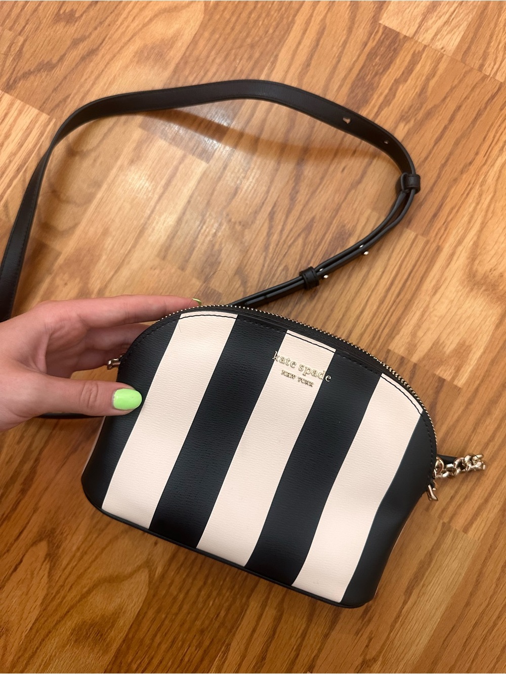 kate spade Black and White Vertical Stripe Crossbody